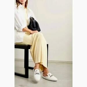 Christian Louboutin Navy Coolito Donna Flat White Slides size 37.5 w dust bags